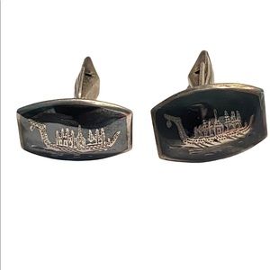 Vintage Siam Niello Sterling Silver Cuff Links